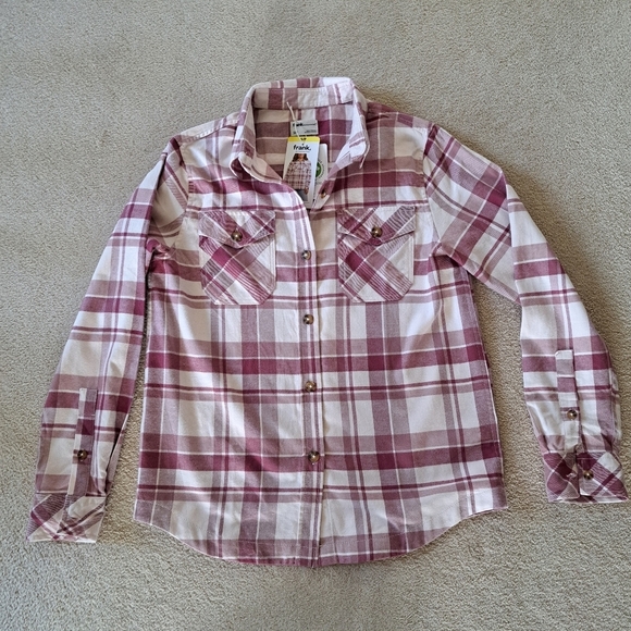 Frank & Oak Plaid Shirt Women's Small Flannel Button Up Top Pink Off White NWT - Picture 12 of 12